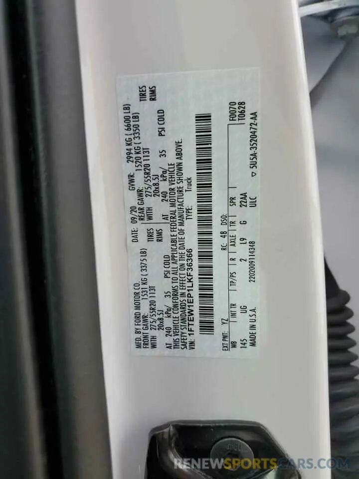 13 fotografías del automóvil dañado 1FTEW1EP1LKF36366 FORD F-150 2020