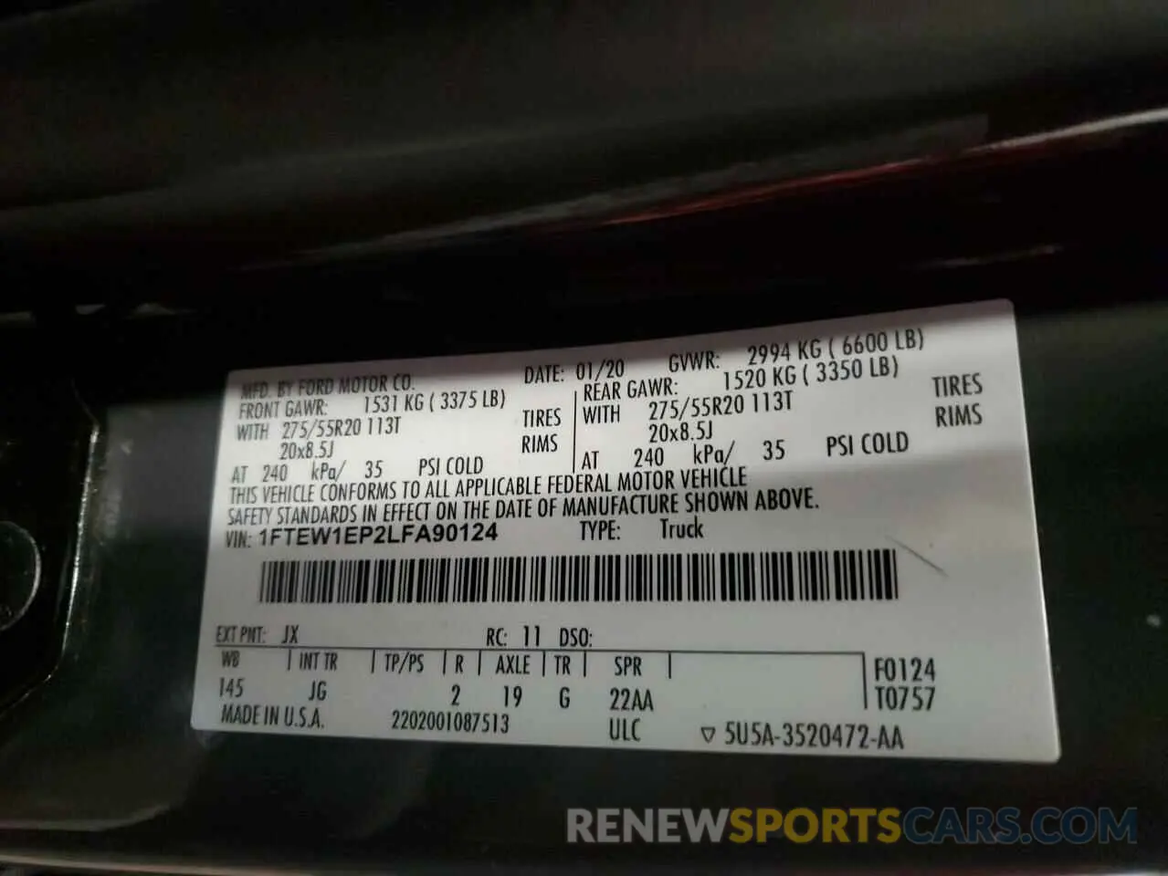 13 fotografías del automóvil dañado 1FTEW1EP2LFA90124 FORD F-150 2020