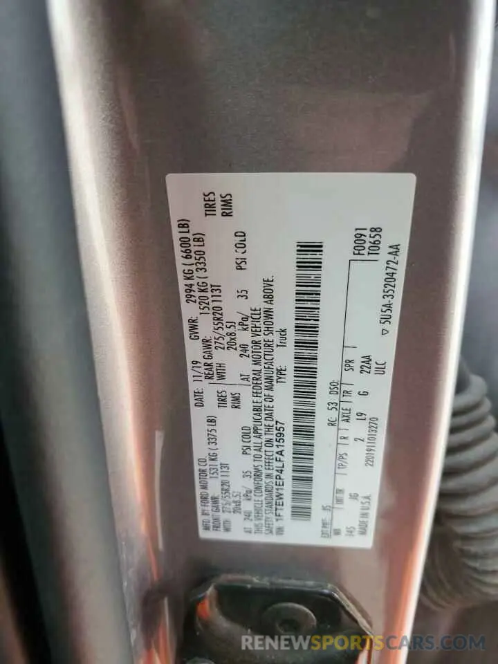 12 fotografías del automóvil dañado 1FTEW1EP4LFA15957 FORD F-150 2020
