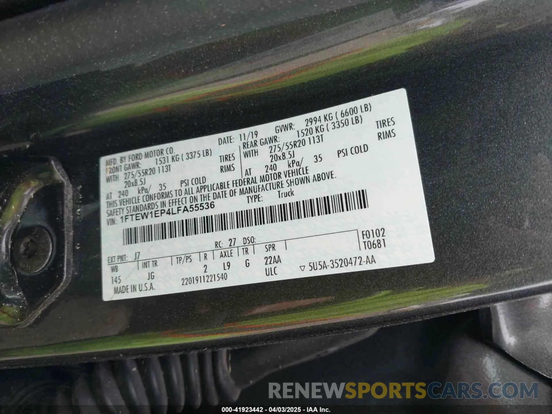 9 fotografías del automóvil dañado 1FTEW1EP4LFA55536 FORD F-150 2020