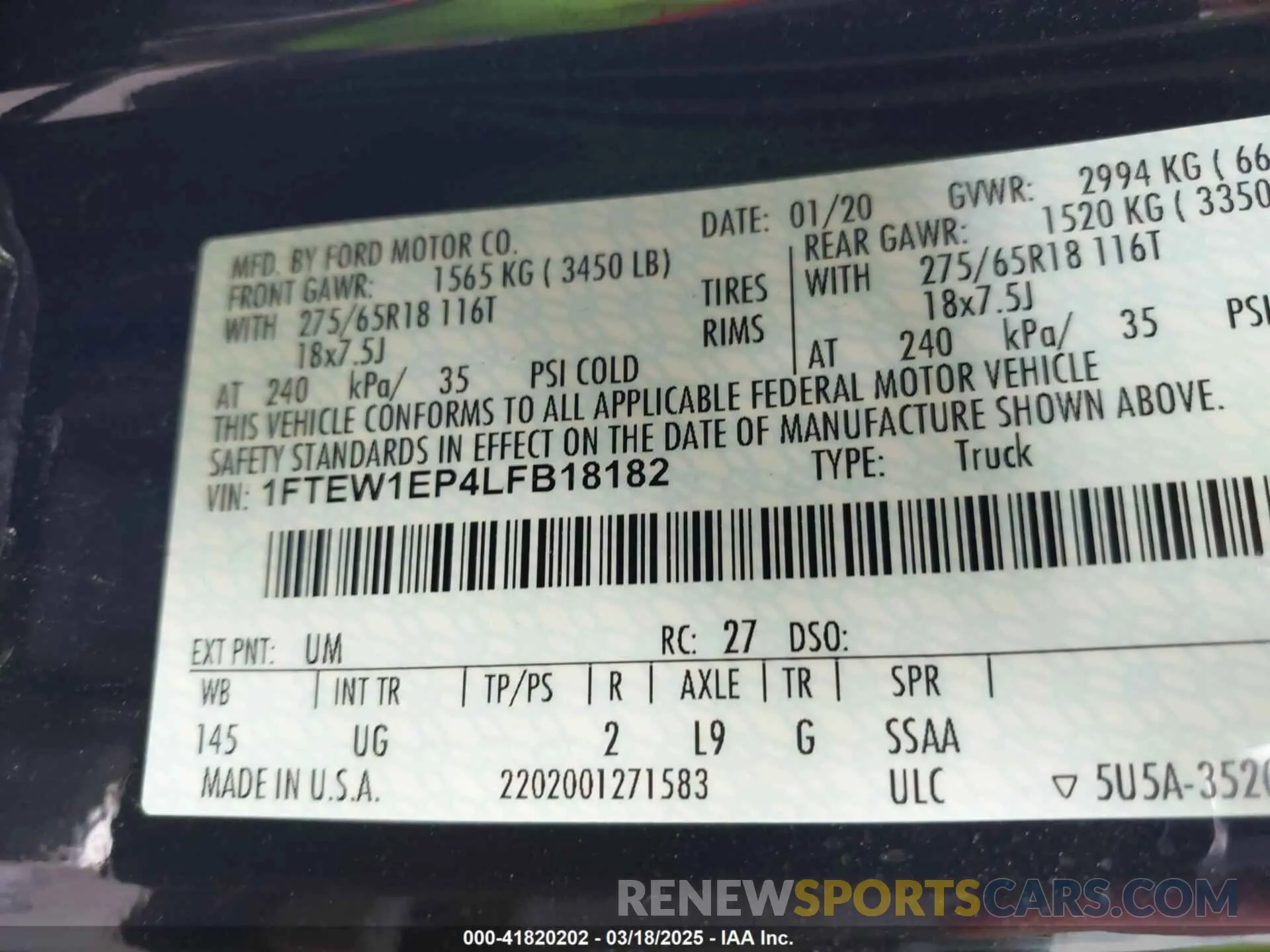 9 fotografías del automóvil dañado 1FTEW1EP4LFB18182 FORD F-150 2020