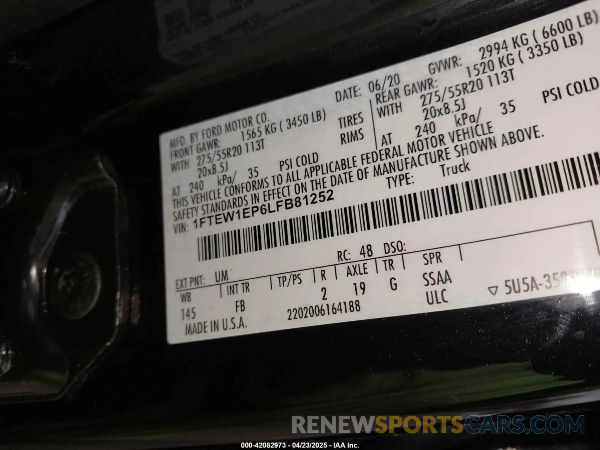 9 fotografías del automóvil dañado 1FTEW1EP6LFB81252 FORD F-150 2020
