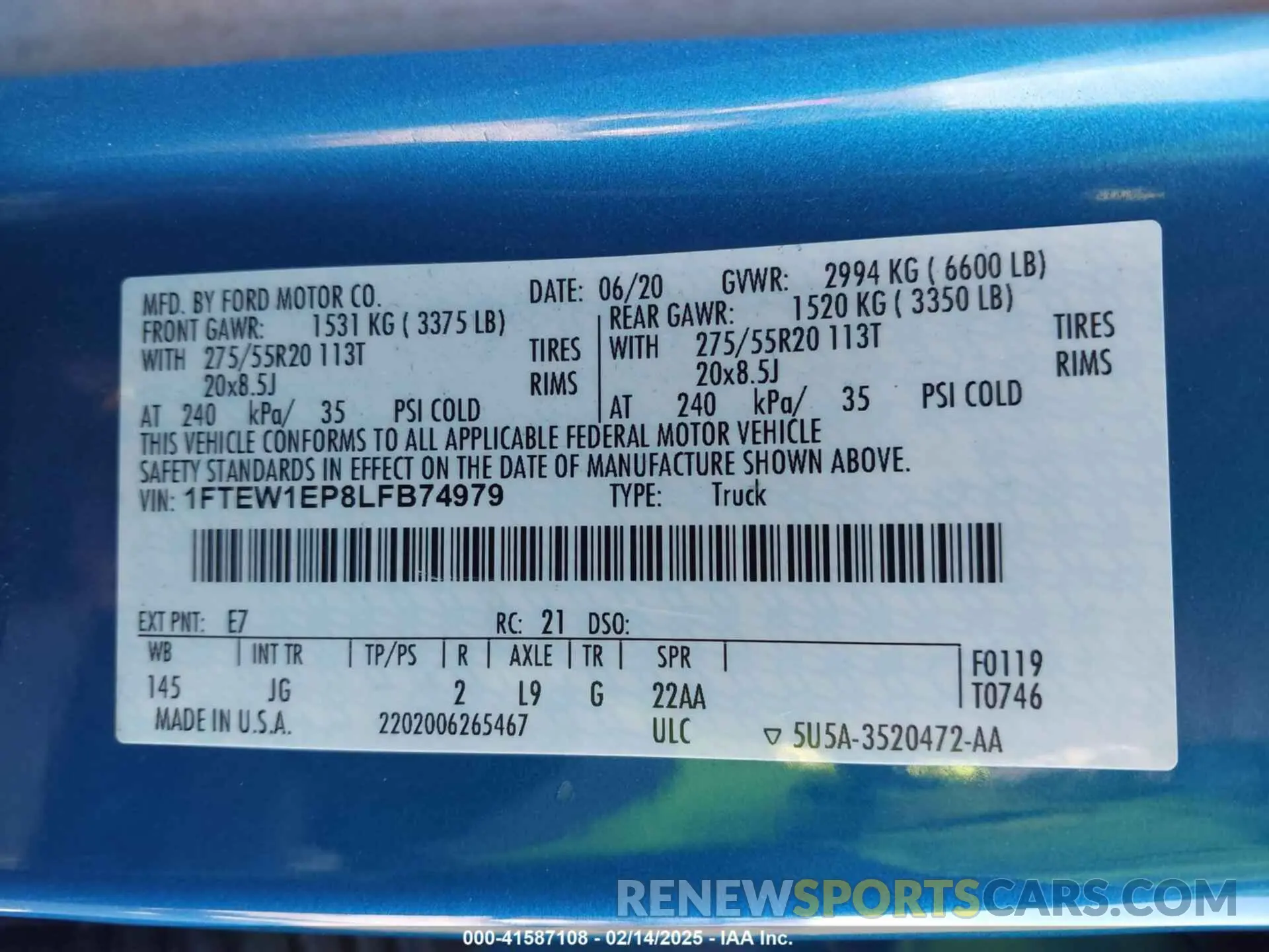 9 fotografías del automóvil dañado 1FTEW1EP8LFB74979 FORD F-150 2020