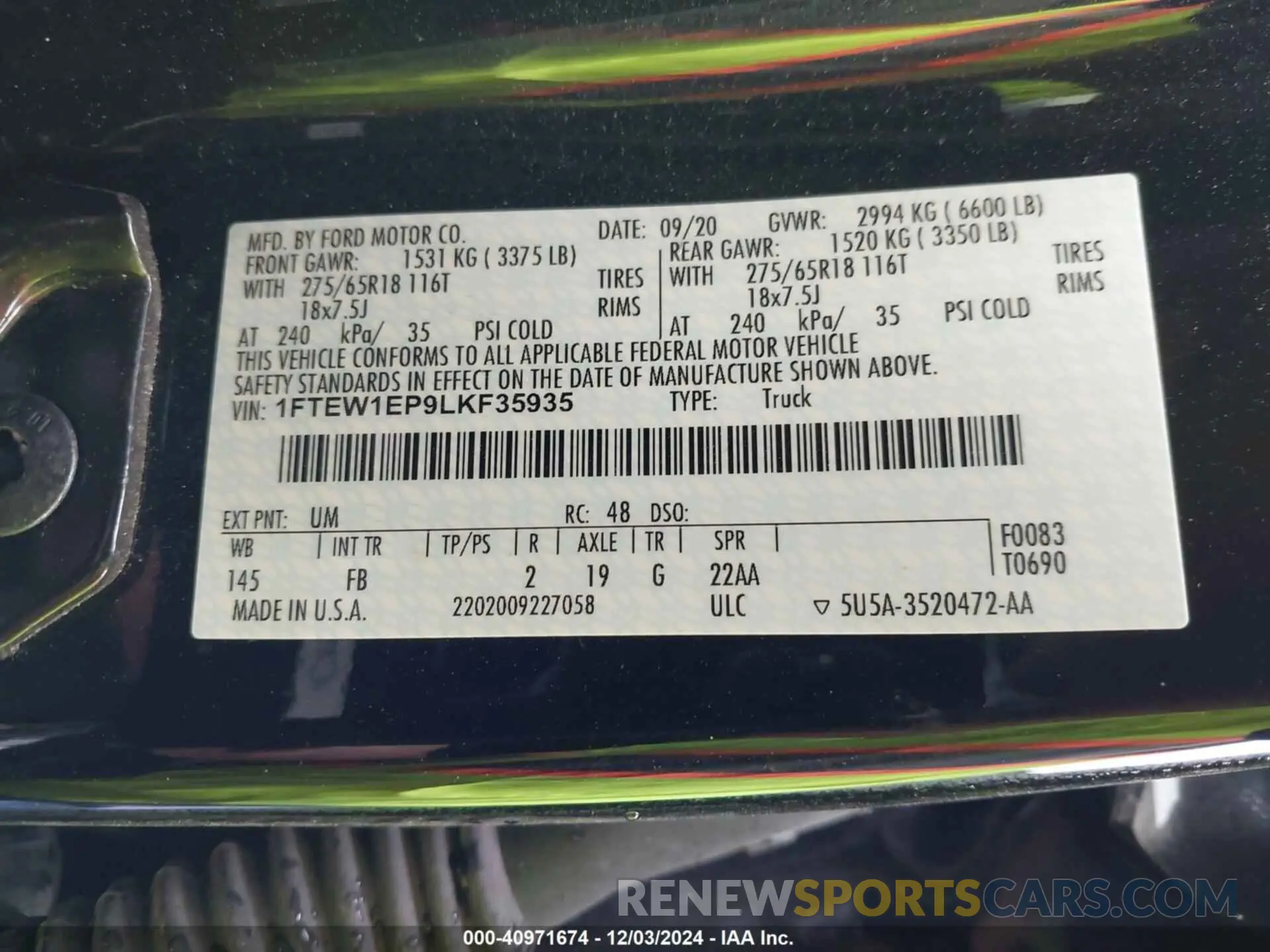 9 fotografías del automóvil dañado 1FTEW1EP9LKF35935 FORD F-150 2020