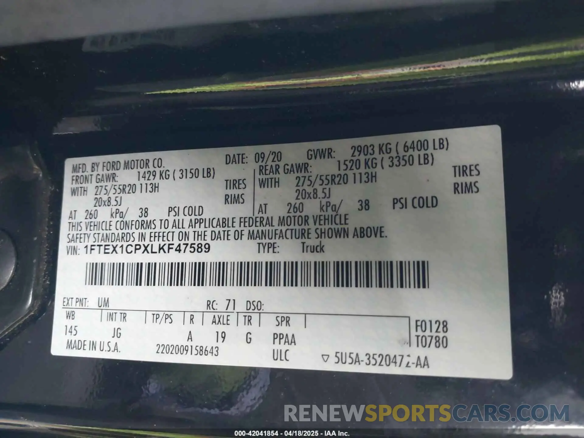 9 fotografías del automóvil dañado 1FTEX1CPXLKF47589 FORD F-150 2020