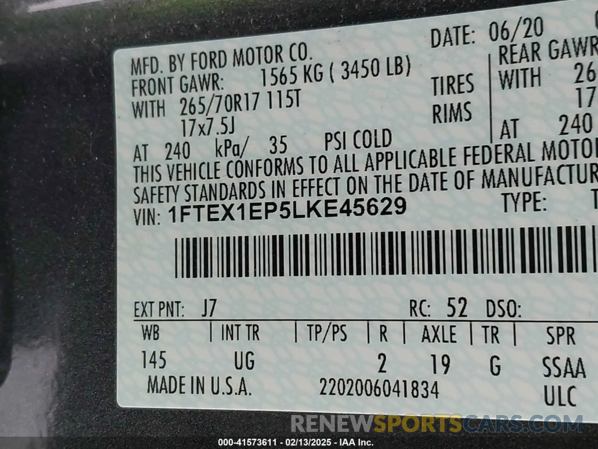 9 fotografías del automóvil dañado 1FTEX1EP5LKE45629 FORD F-150 2020