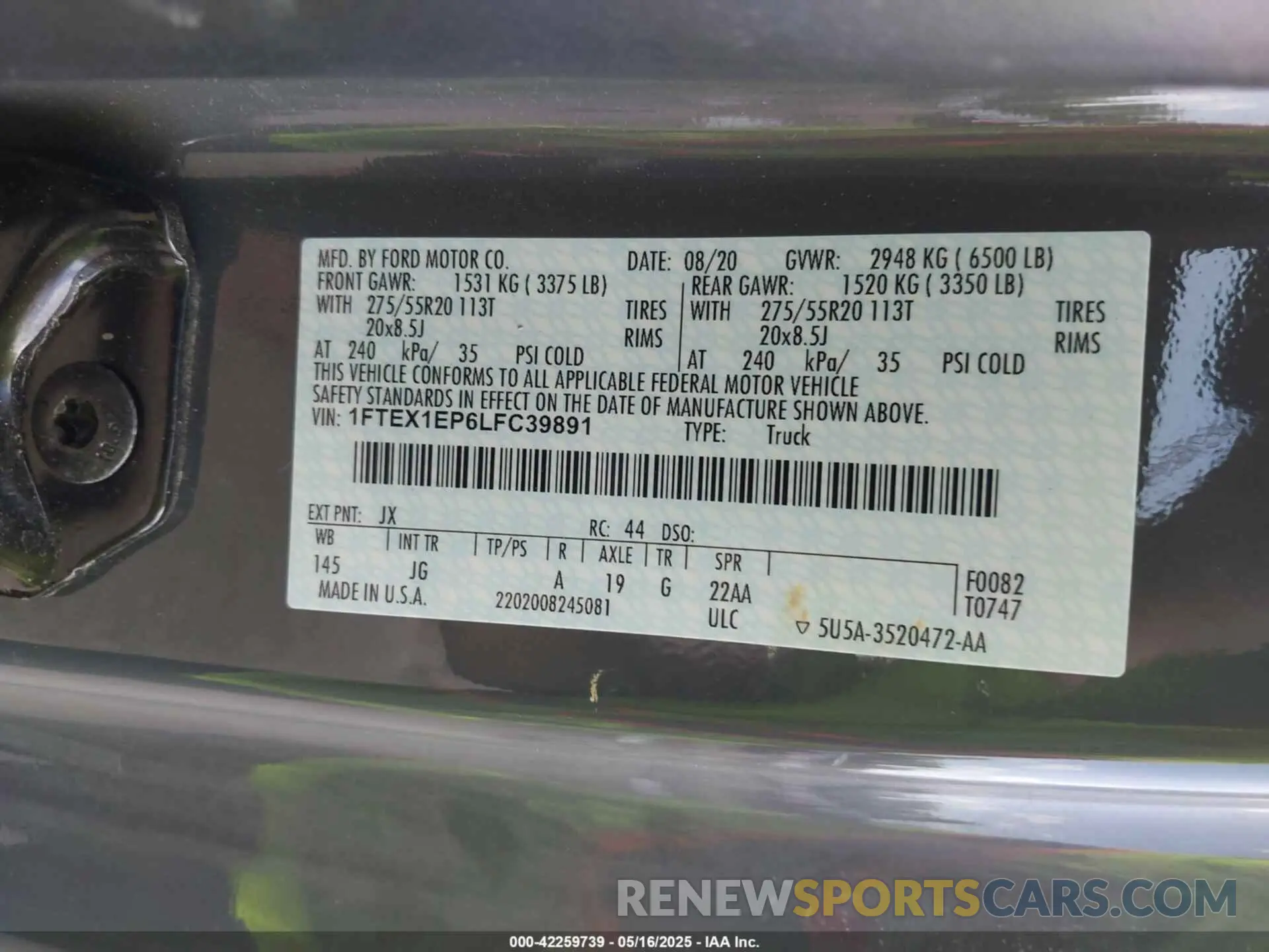 9 fotografías del automóvil dañado 1FTEX1EP6LFC39891 FORD F-150 2020
