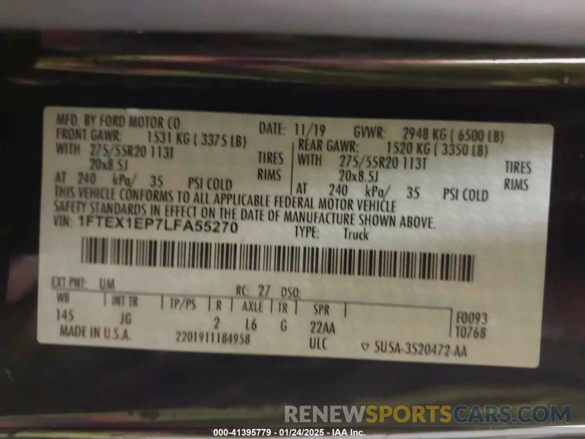 9 fotografías del automóvil dañado 1FTEX1EP7LFA55270 FORD F-150 2020