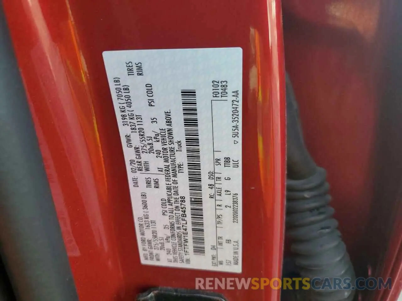 14 fotografías del automóvil dañado 1FTFW1E47LFB45788 FORD F-150 2020