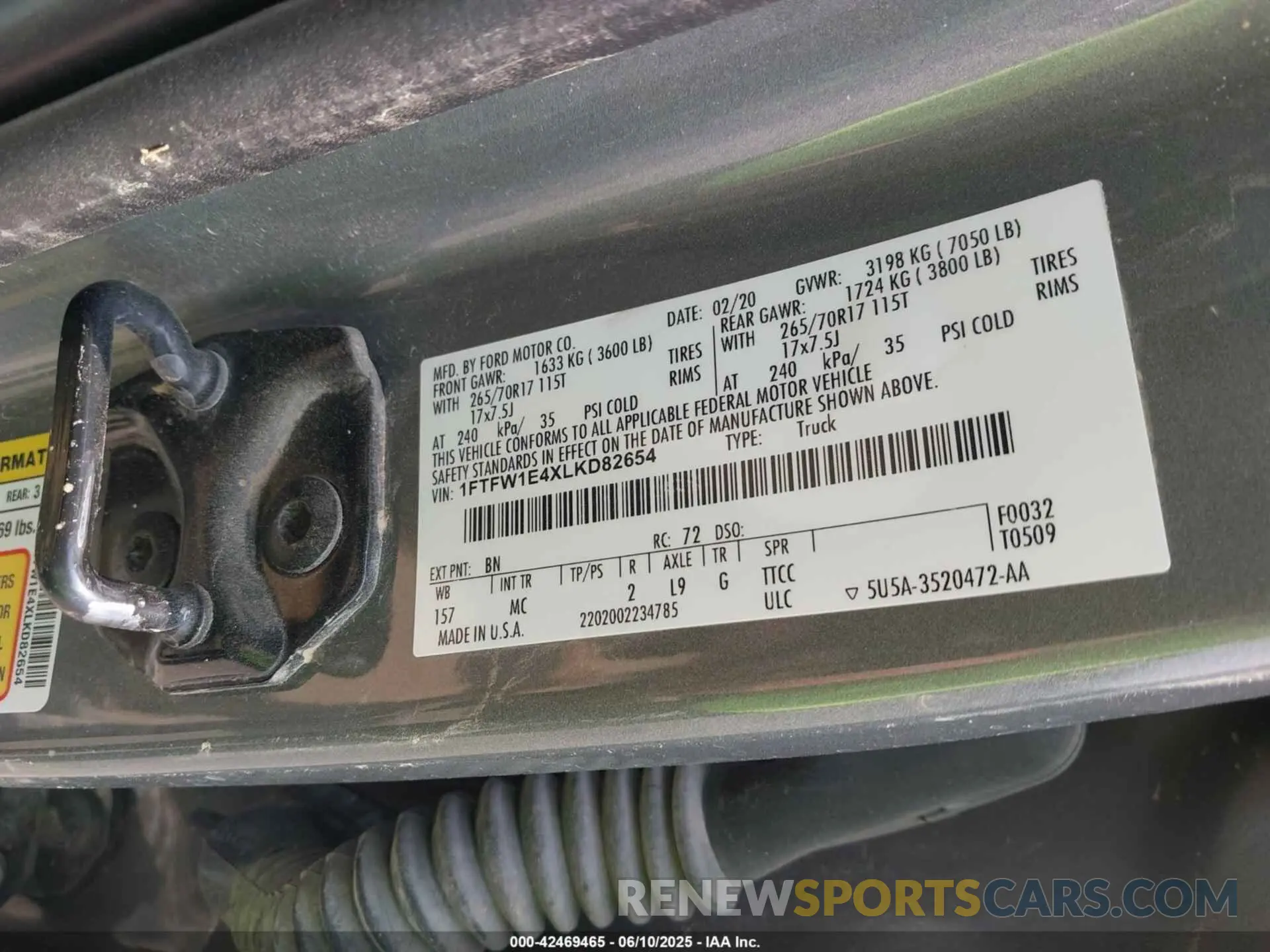 9 fotografías del automóvil dañado 1FTFW1E4XLKD82654 FORD F-150 2020