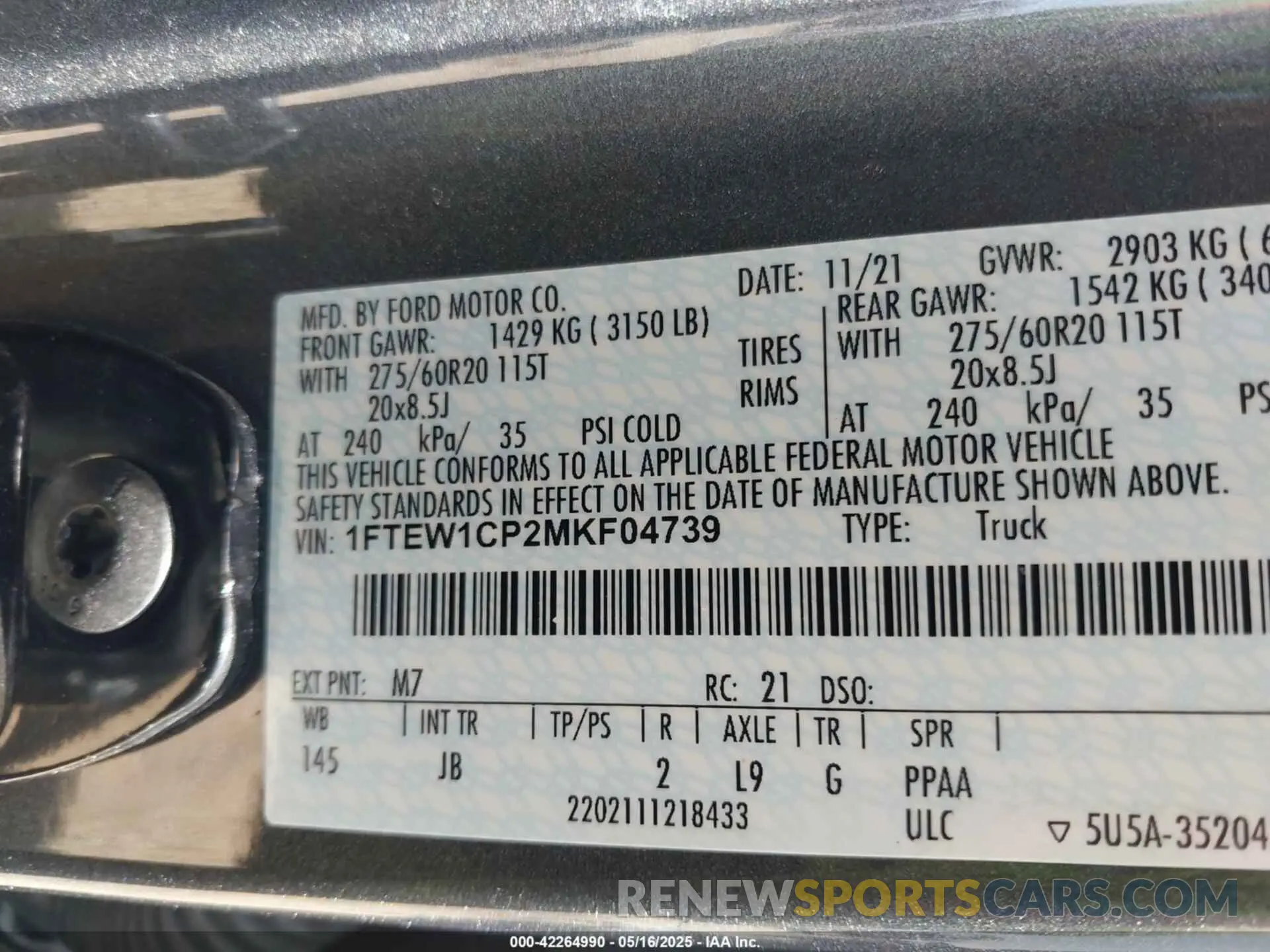 9 fotografías del automóvil dañado 1FTEW1CP2MKF04739 FORD F-150 2021