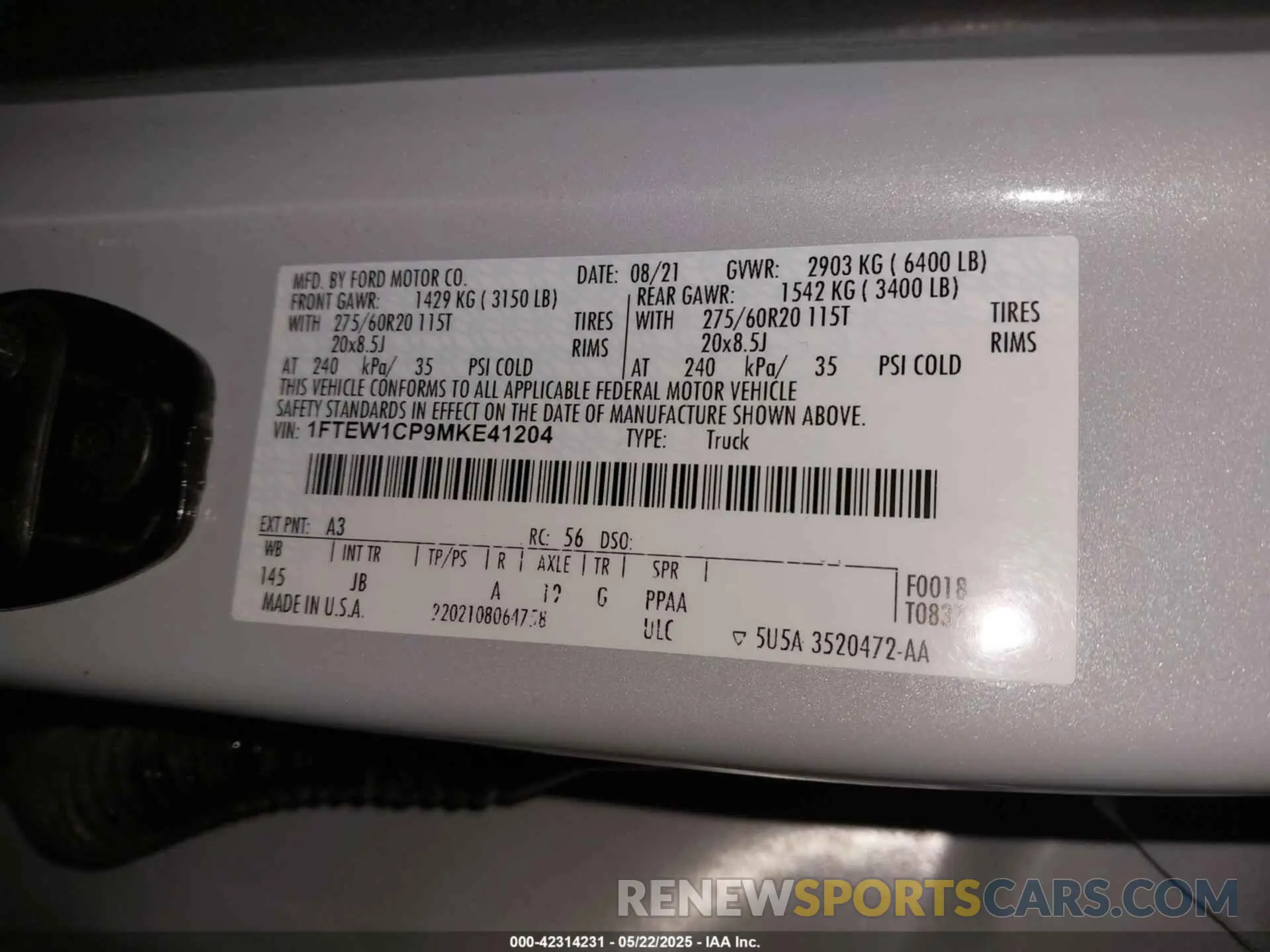 9 fotografías del automóvil dañado 1FTEW1CP9MKE41204 FORD F-150 2021