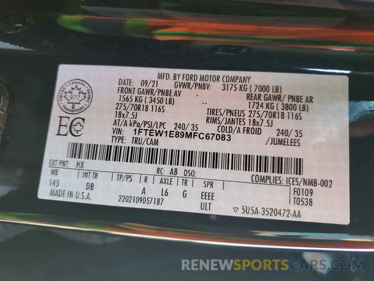 12 fotografías del automóvil dañado 1FTEW1E89MFC67083 FORD F-150 2021