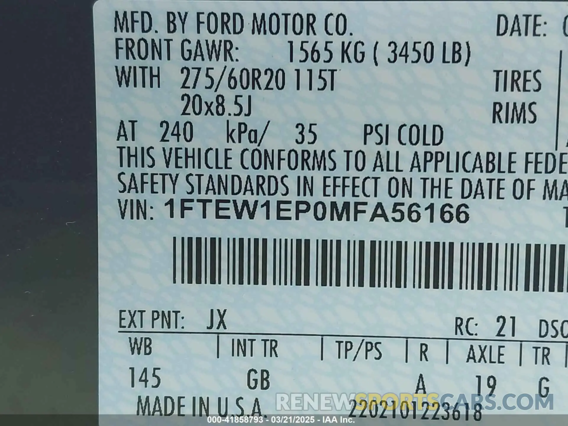 9 fotografías del automóvil dañado 1FTEW1EP0MFA56166 FORD F-150 2021