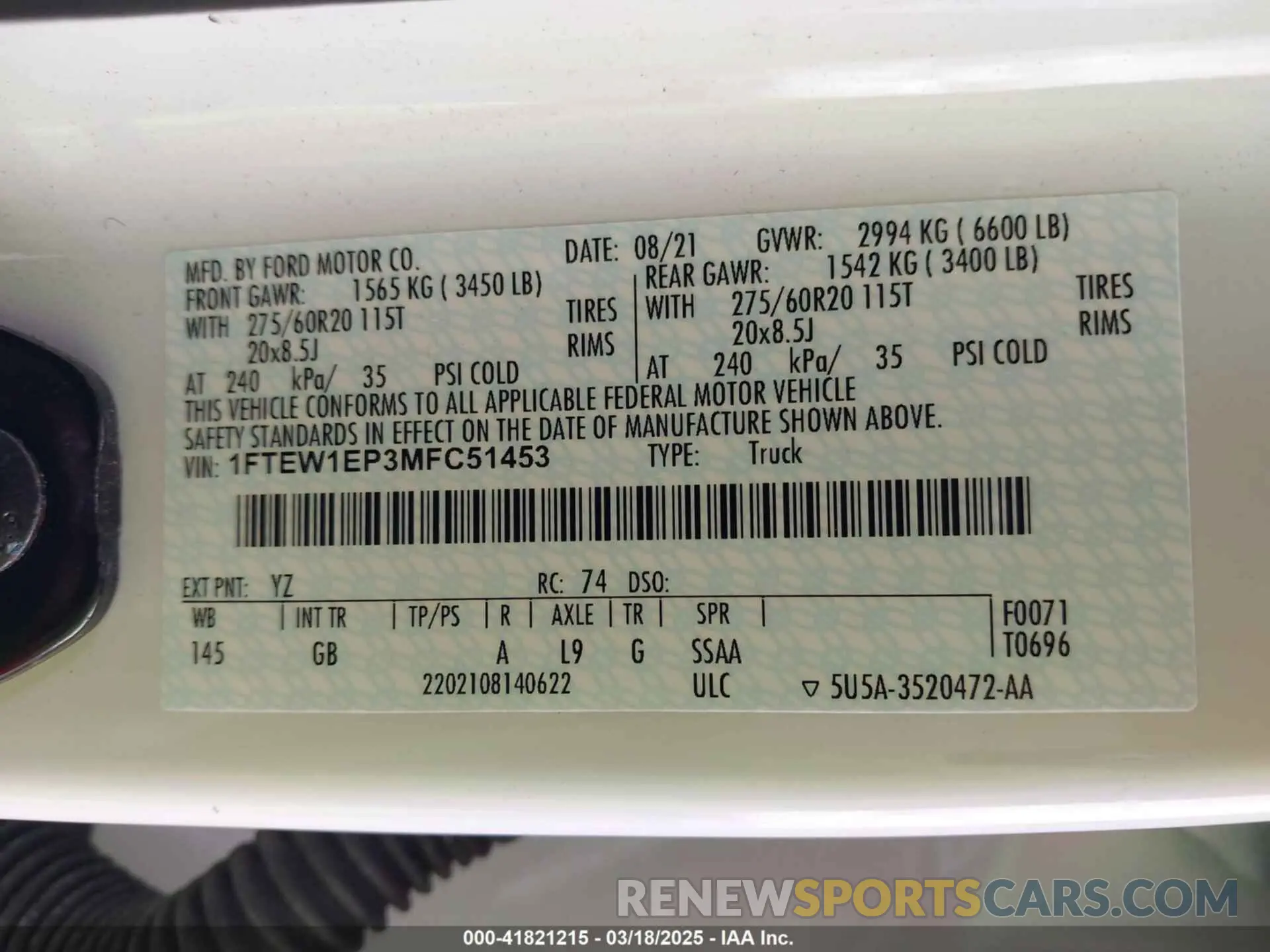 9 fotografías del automóvil dañado 1FTEW1EP3MFC51453 FORD F-150 2021