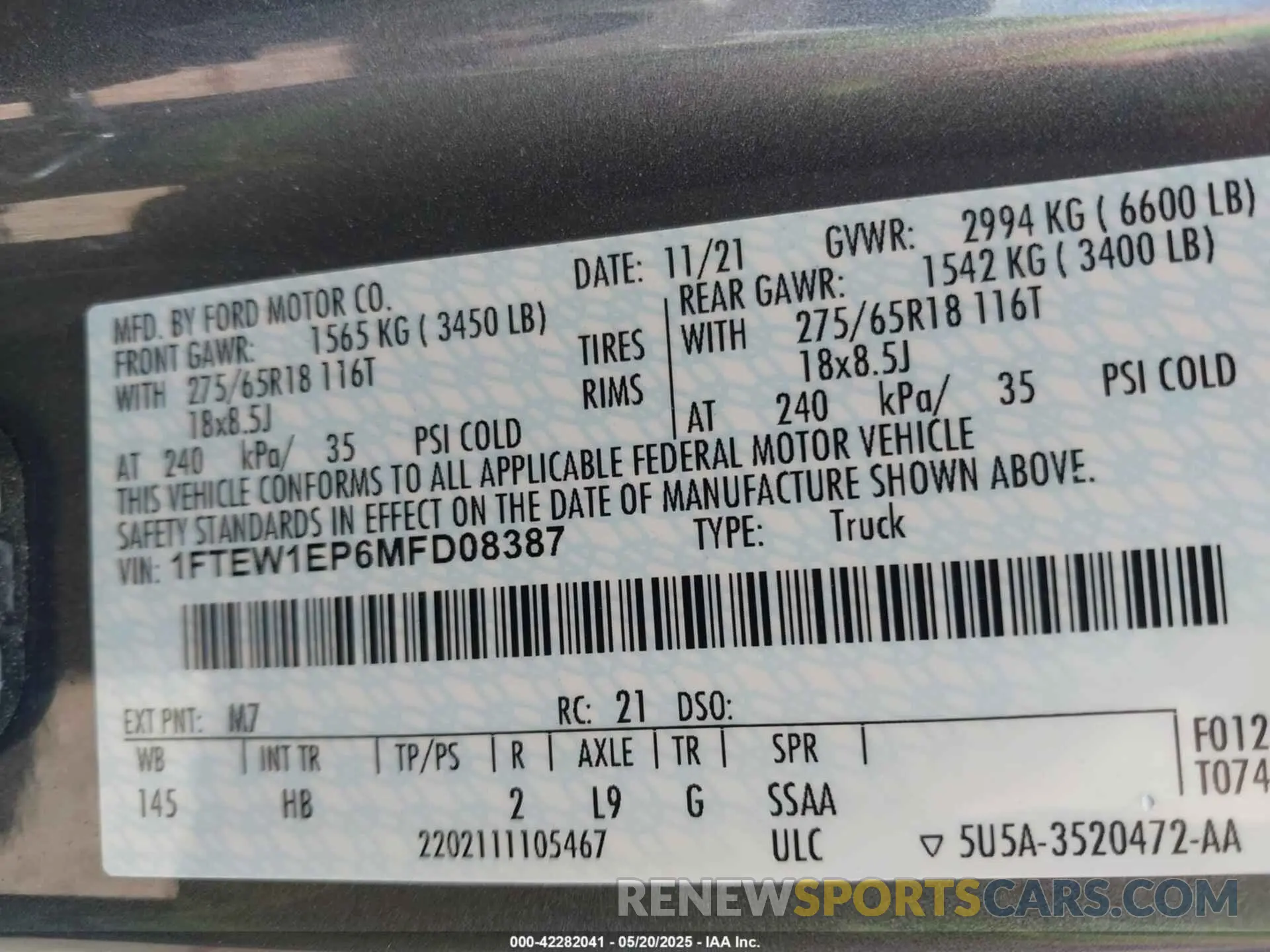 9 fotografías del automóvil dañado 1FTEW1EP6MFD08387 FORD F-150 2021