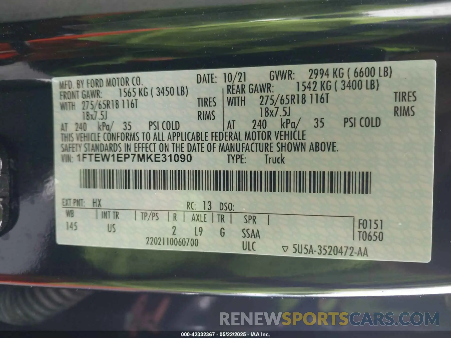 9 fotografías del automóvil dañado 1FTEW1EP7MKE31090 FORD F-150 2021