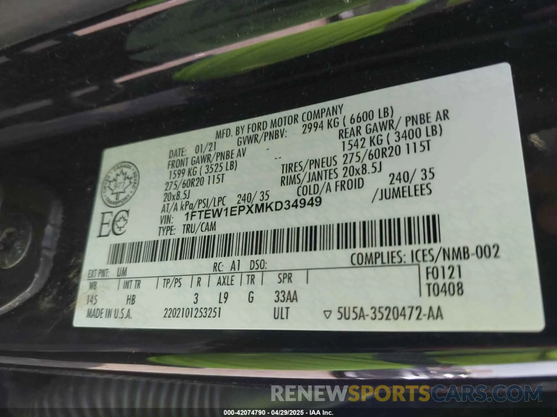9 fotografías del automóvil dañado 1FTEW1EPXMKD34949 FORD F-150 2021