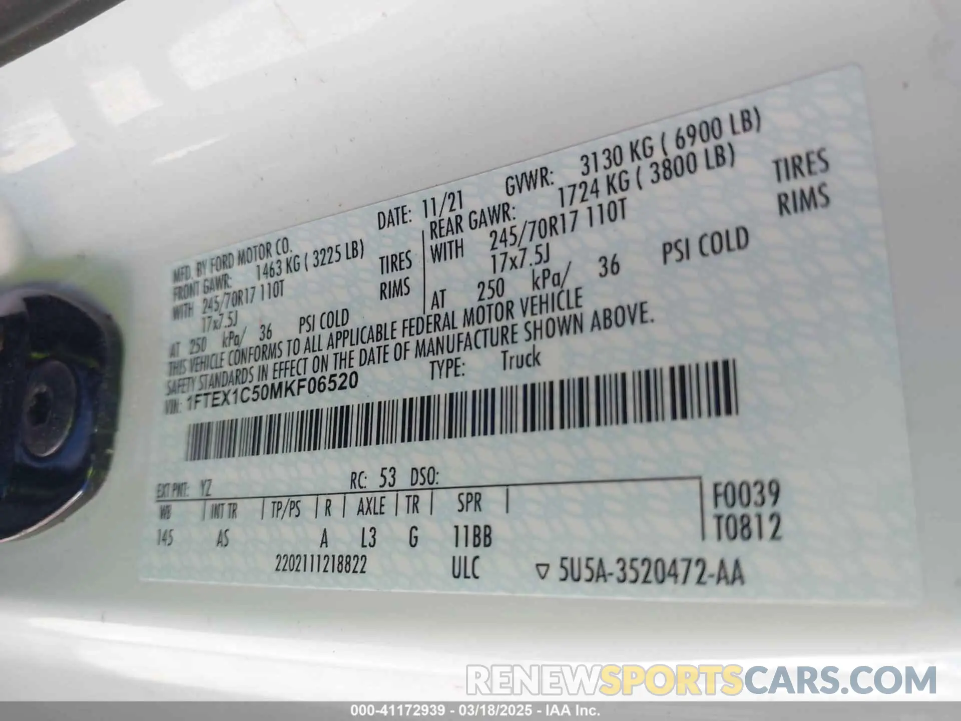 9 fotografías del automóvil dañado 1FTEX1C50MKF06520 FORD F-150 2021
