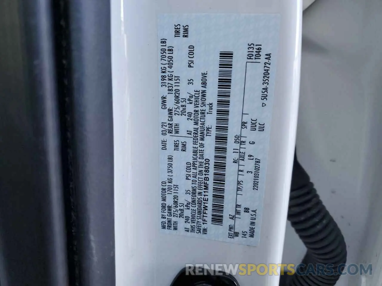 12 fotografías del automóvil dañado 1FTFW1E11MFB18030 FORD F-150 2021