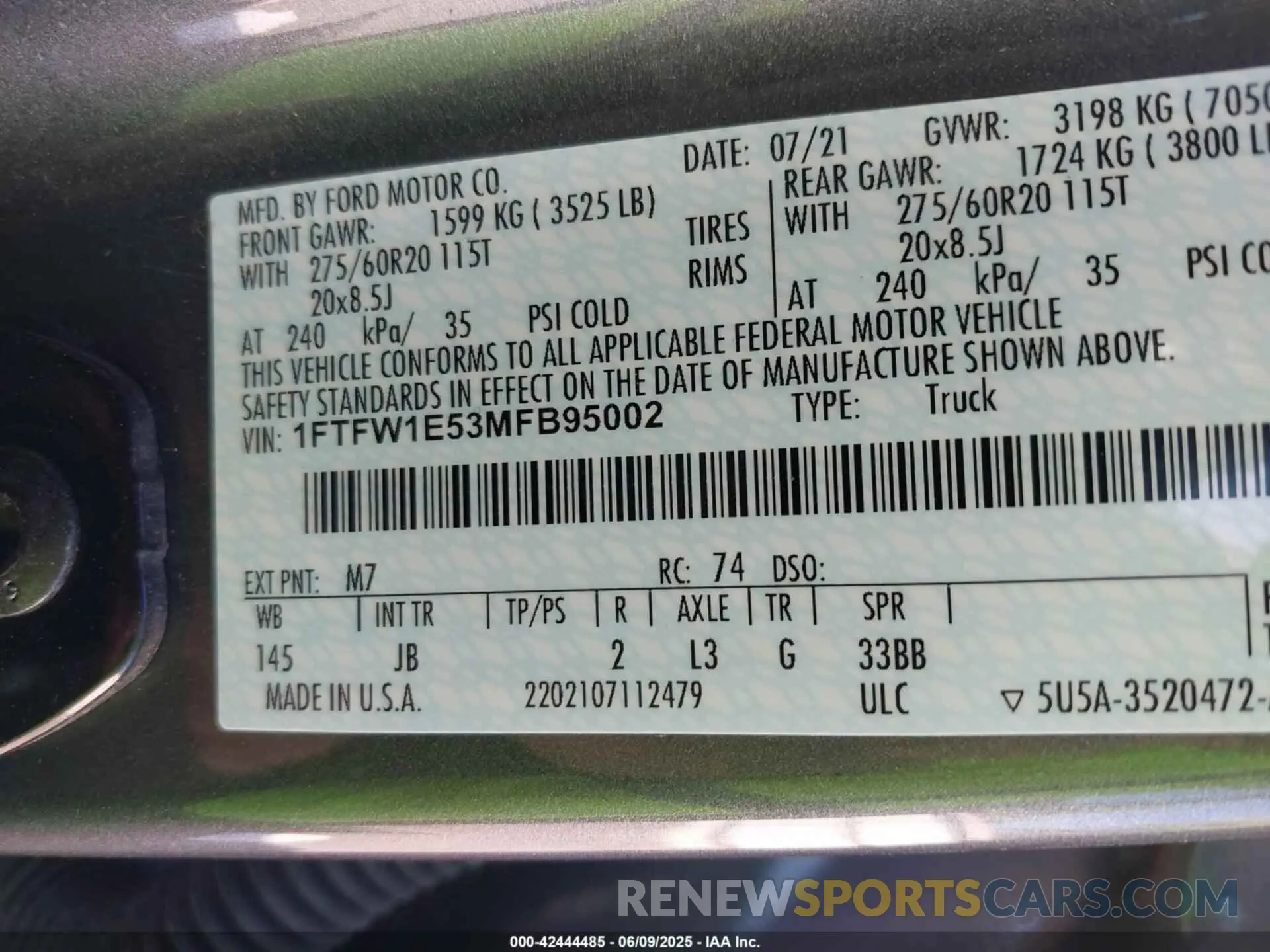 9 fotografías del automóvil dañado 1FTFW1E53MFB95002 FORD F-150 2021
