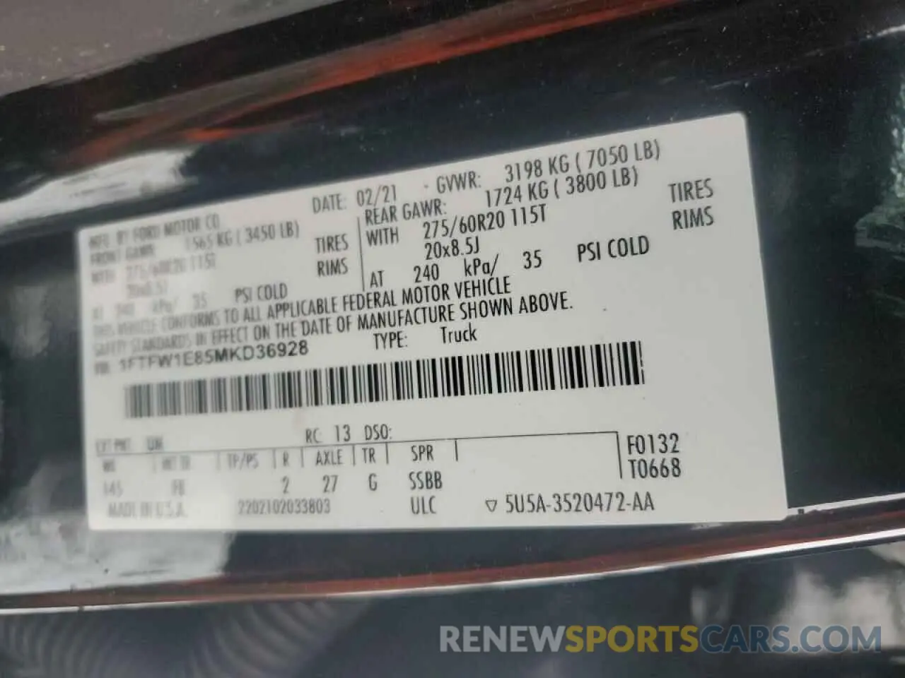 14 fotografías del automóvil dañado 1FTFW1E85MKD36928 FORD F-150 2021