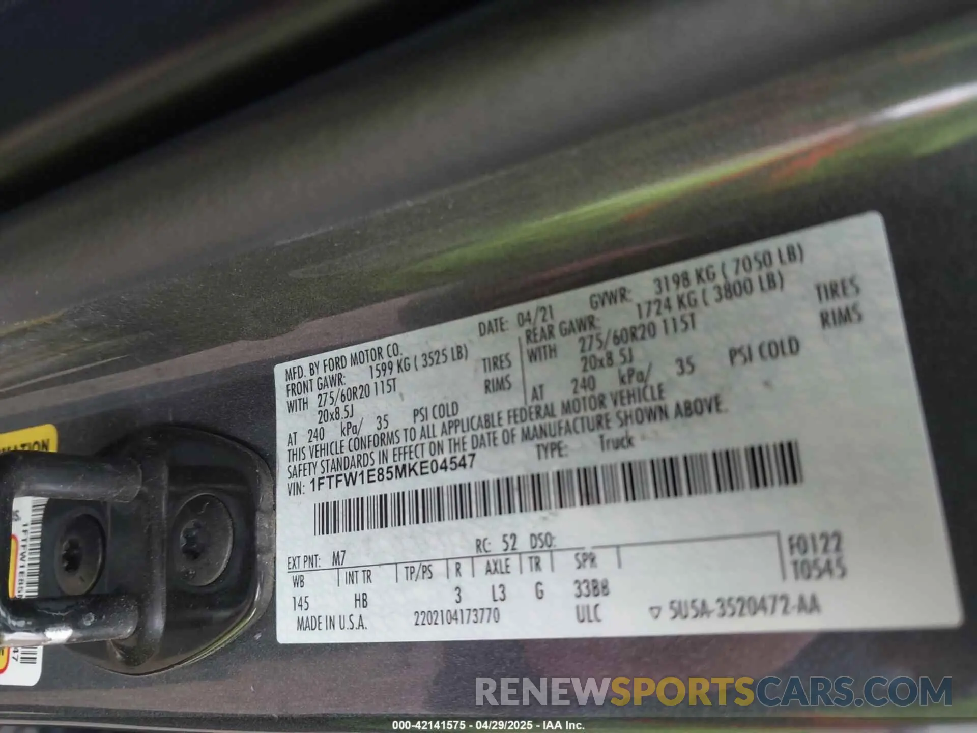 9 fotografías del automóvil dañado 1FTFW1E85MKE04547 FORD F-150 2021