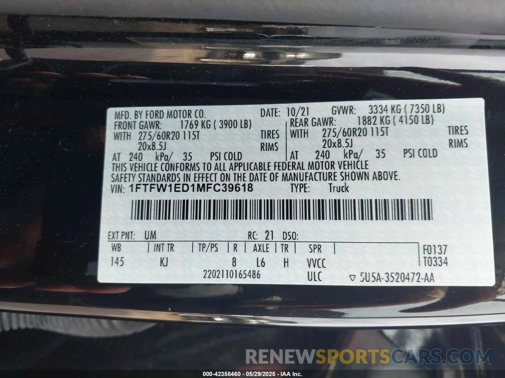 9 fotografías del automóvil dañado 1FTFW1ED1MFC39618 FORD F-150 2021