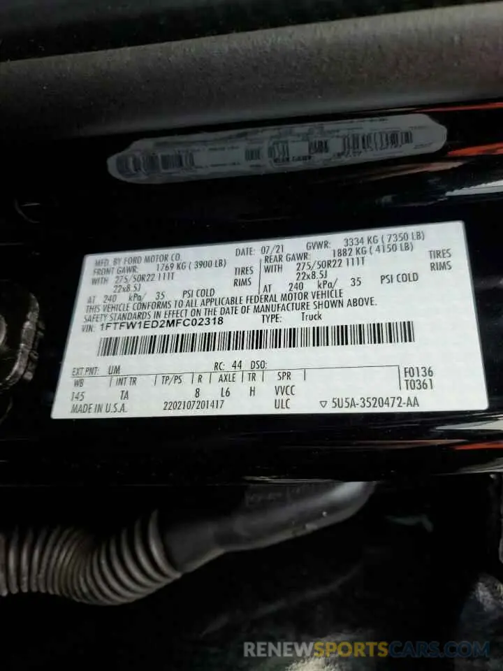 12 fotografías del automóvil dañado 1FTFW1ED2MFC02318 FORD F-150 2021