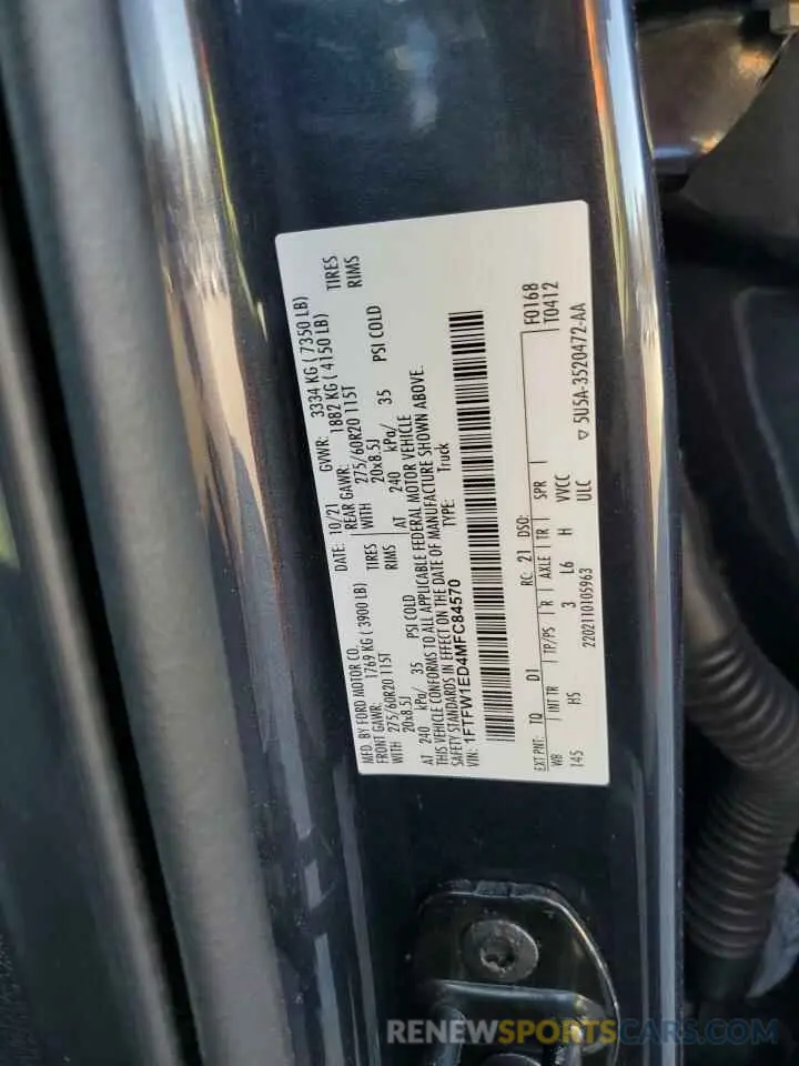 14 fotografías del automóvil dañado 1FTFW1ED4MFC84570 FORD F-150 2021