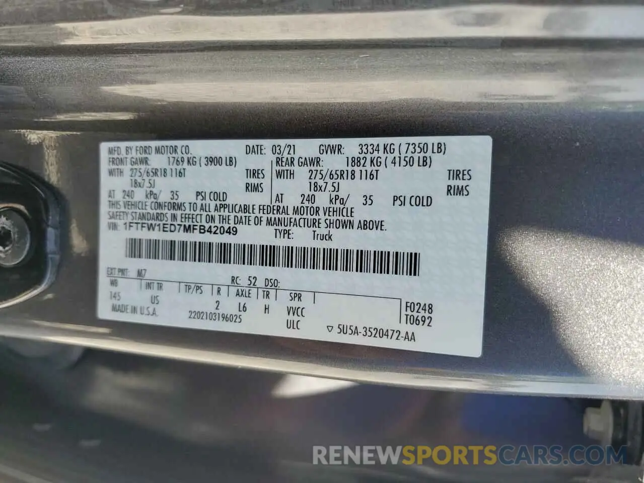 12 fotografías del automóvil dañado 1FTFW1ED7MFB42049 FORD F-150 2021
