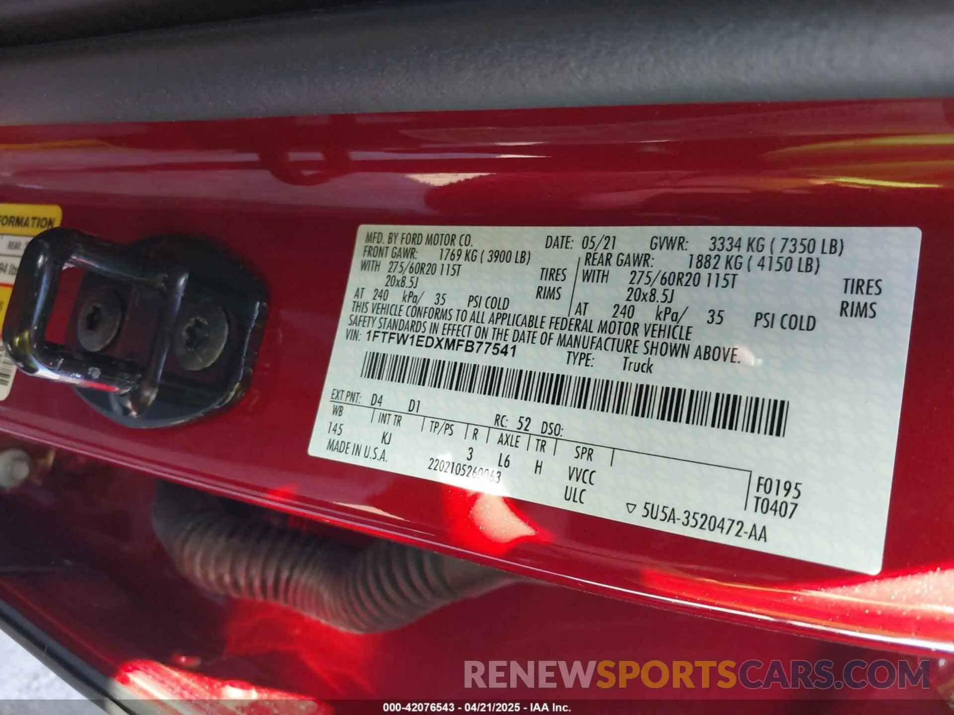 9 fotografías del automóvil dañado 1FTFW1EDXMFB77541 FORD F-150 2021