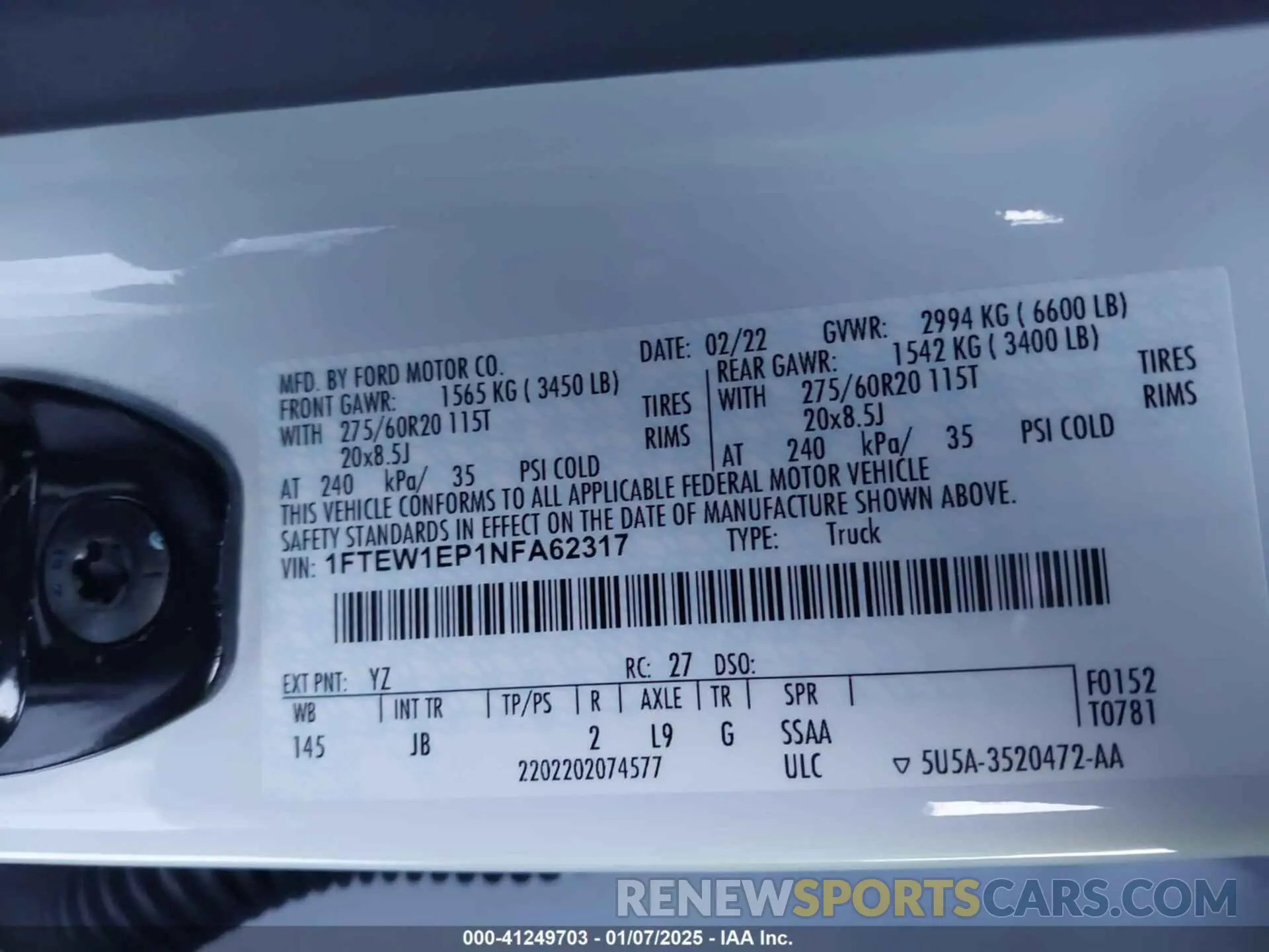 9 fotografías del automóvil dañado 1FTEW1EP1NFA62317 FORD F-150 2022