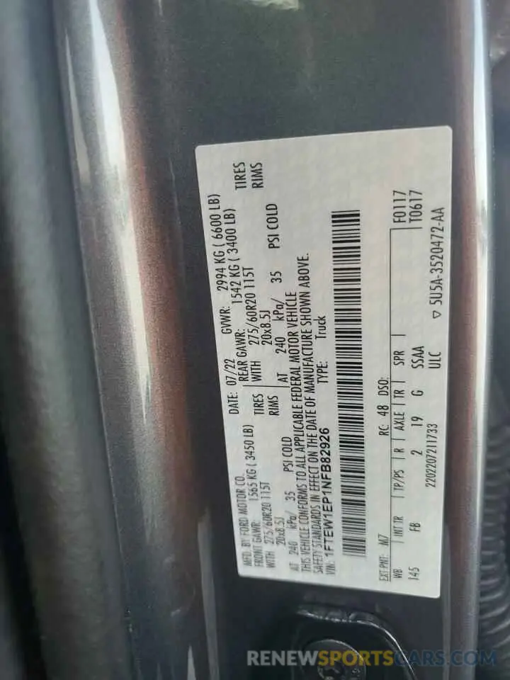 14 fotografías del automóvil dañado 1FTEW1EP1NFB82926 FORD F-150 2022
