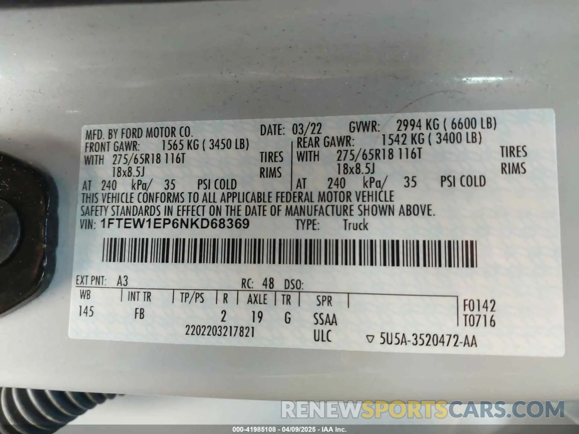 9 fotografías del automóvil dañado 1FTEW1EP6NKD68369 FORD F-150 2022