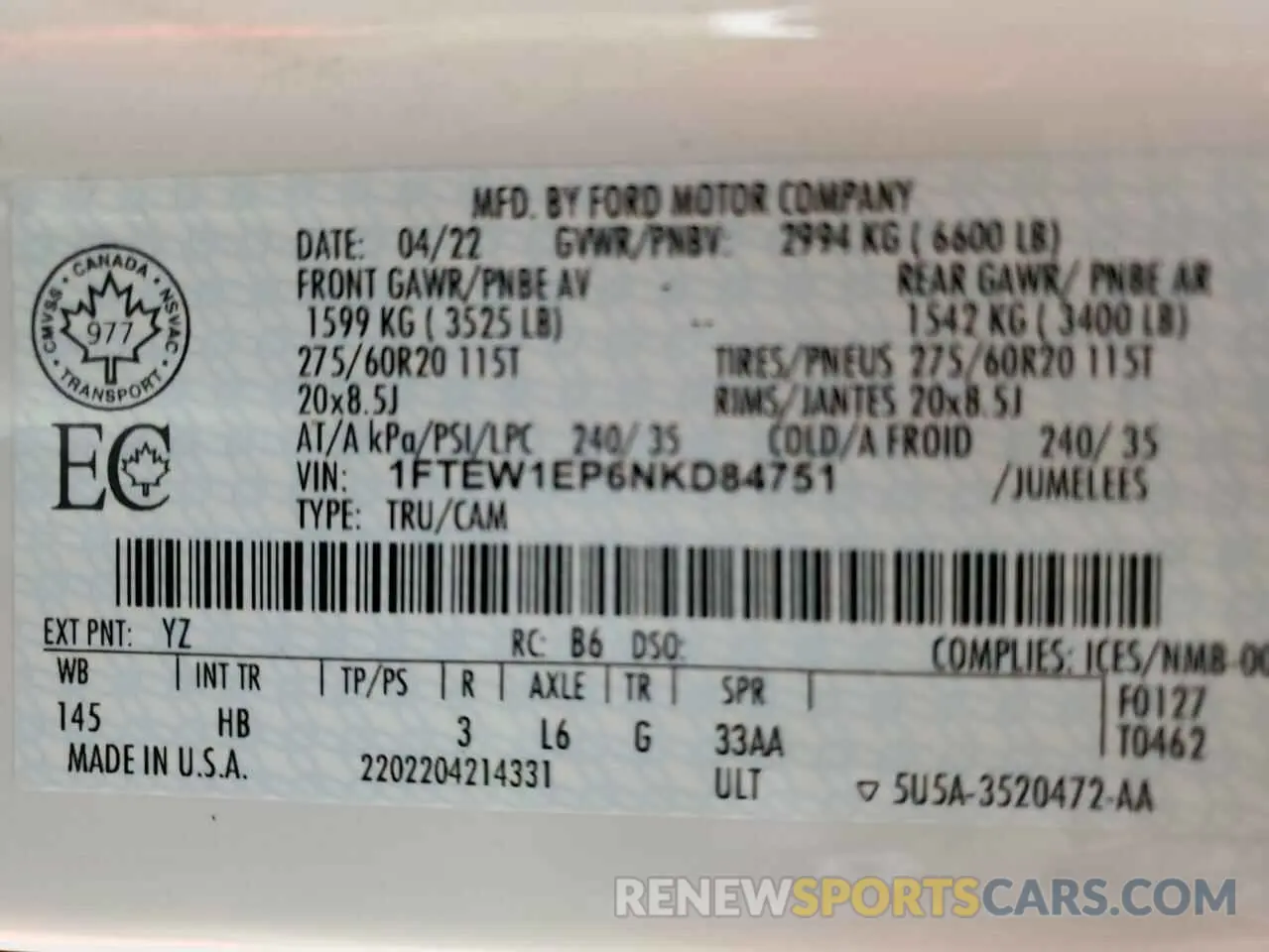 12 fotografías del automóvil dañado 1FTEW1EP6NKD84751 FORD F-150 2022