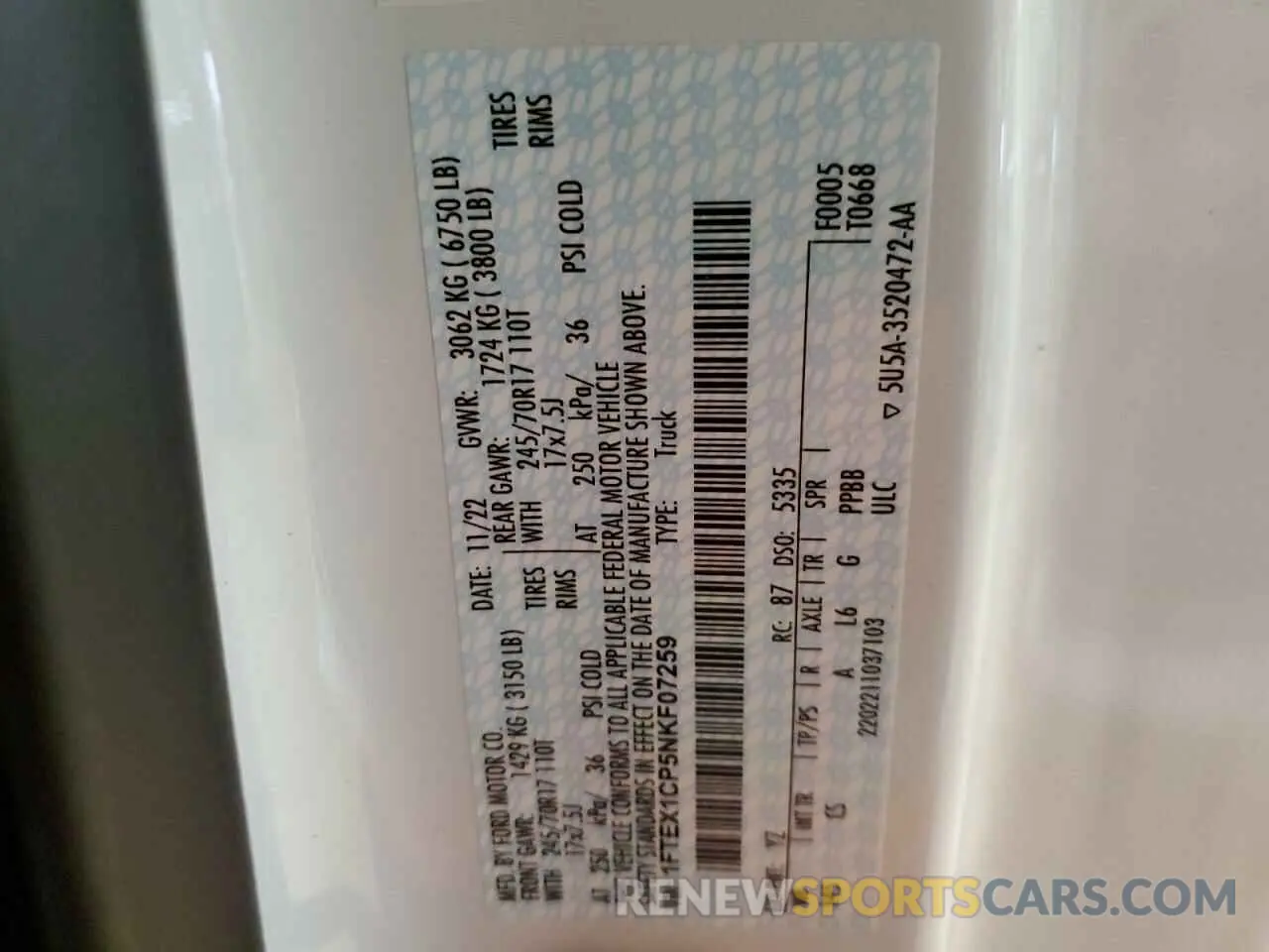 12 fotografías del automóvil dañado 1FTEX1CP5NKF07259 FORD F-150 2022
