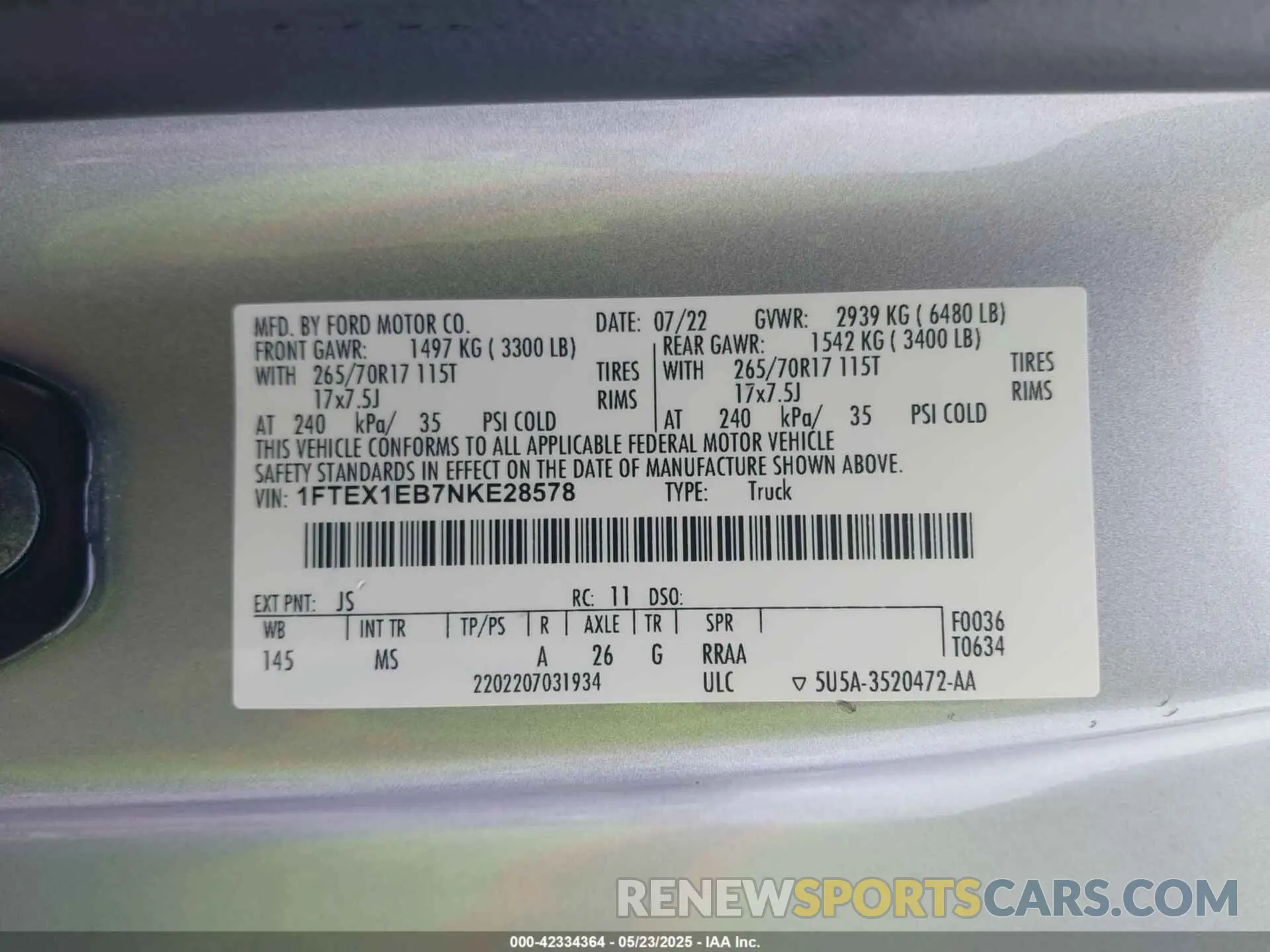 9 fotografías del automóvil dañado 1FTEX1EB7NKE28578 FORD F-150 2022