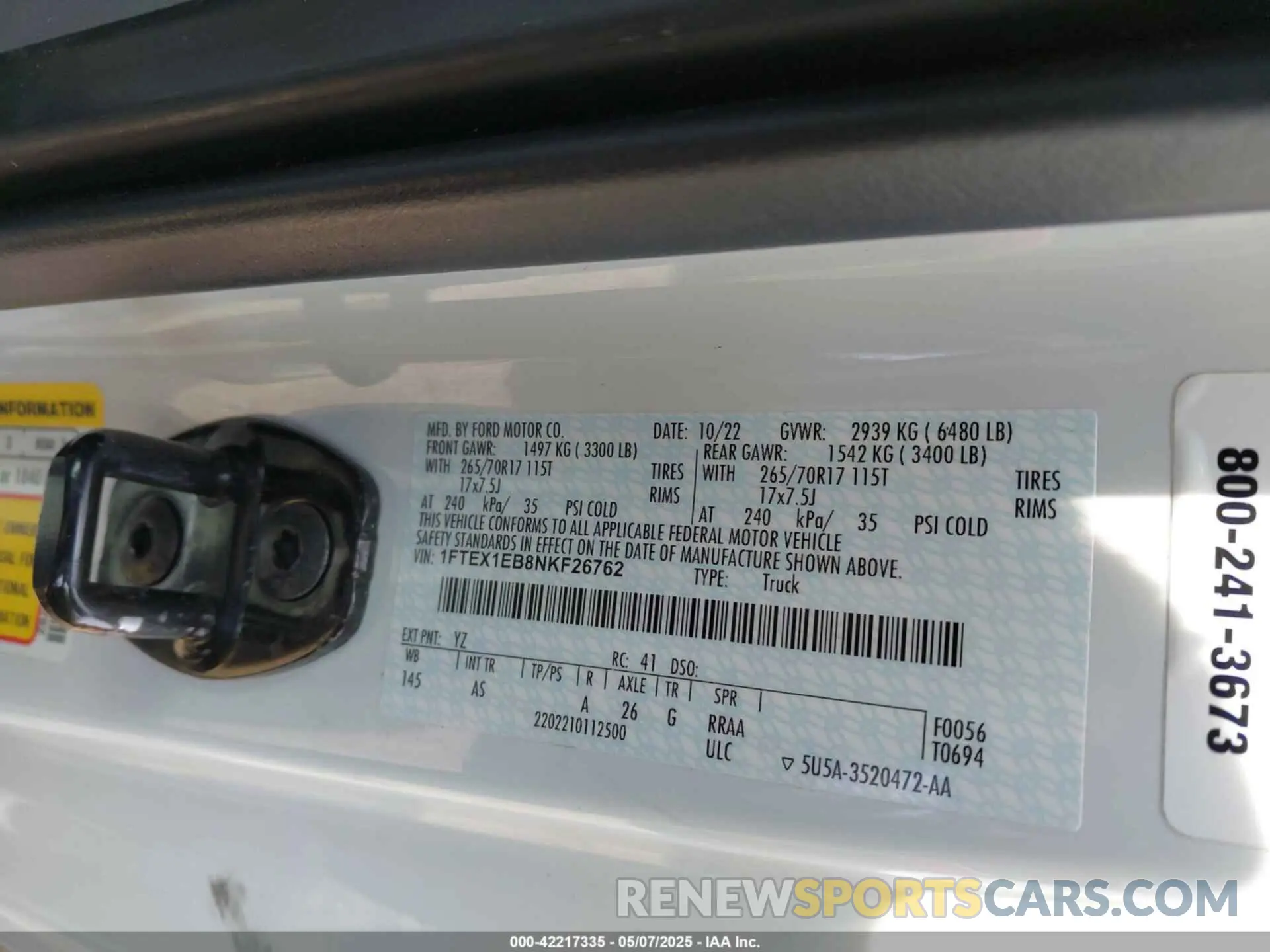 9 fotografías del automóvil dañado 1FTEX1EB8NKF26762 FORD F-150 2022