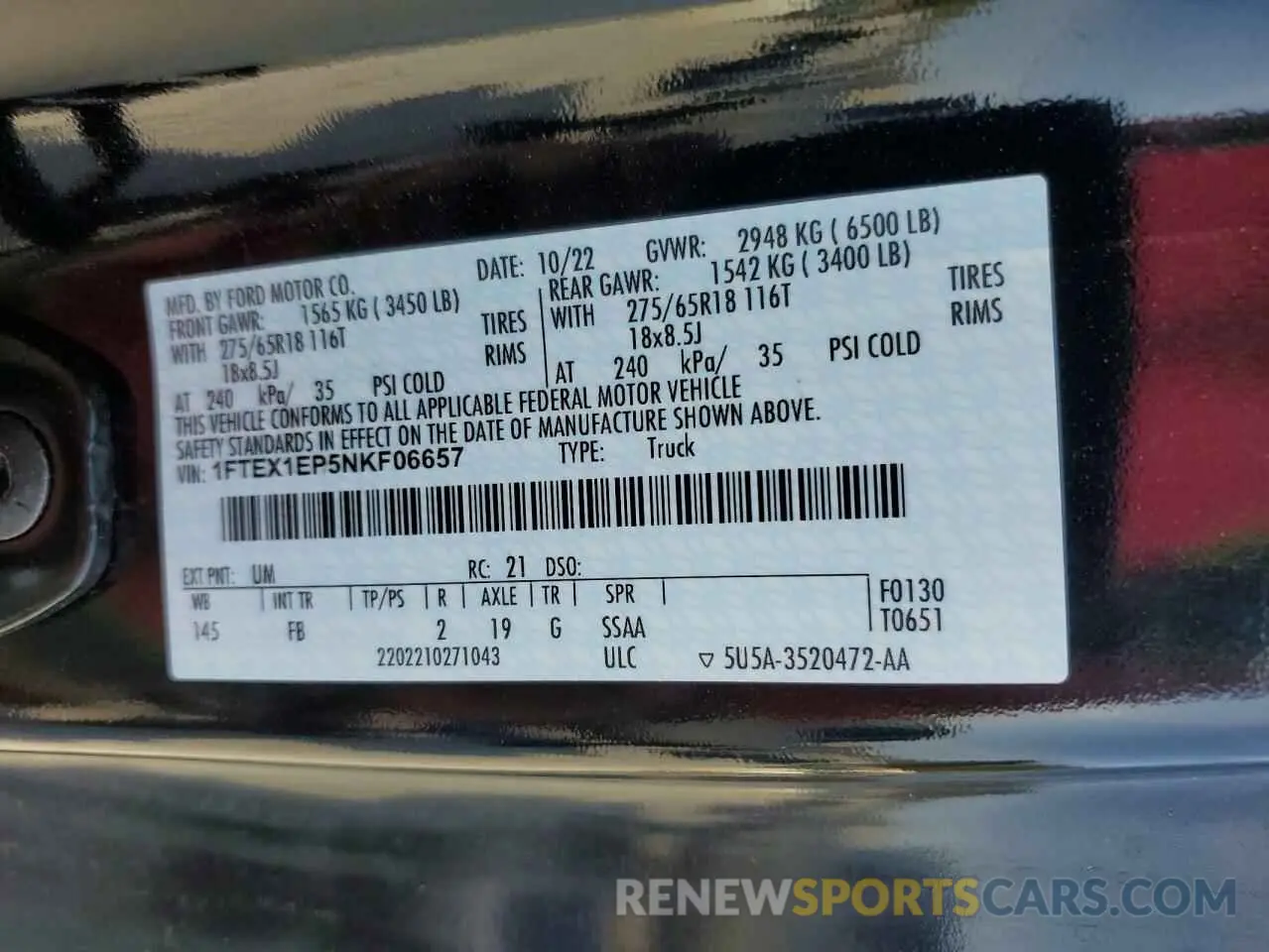 12 fotografías del automóvil dañado 1FTEX1EP5NKF06657 FORD F-150 2022