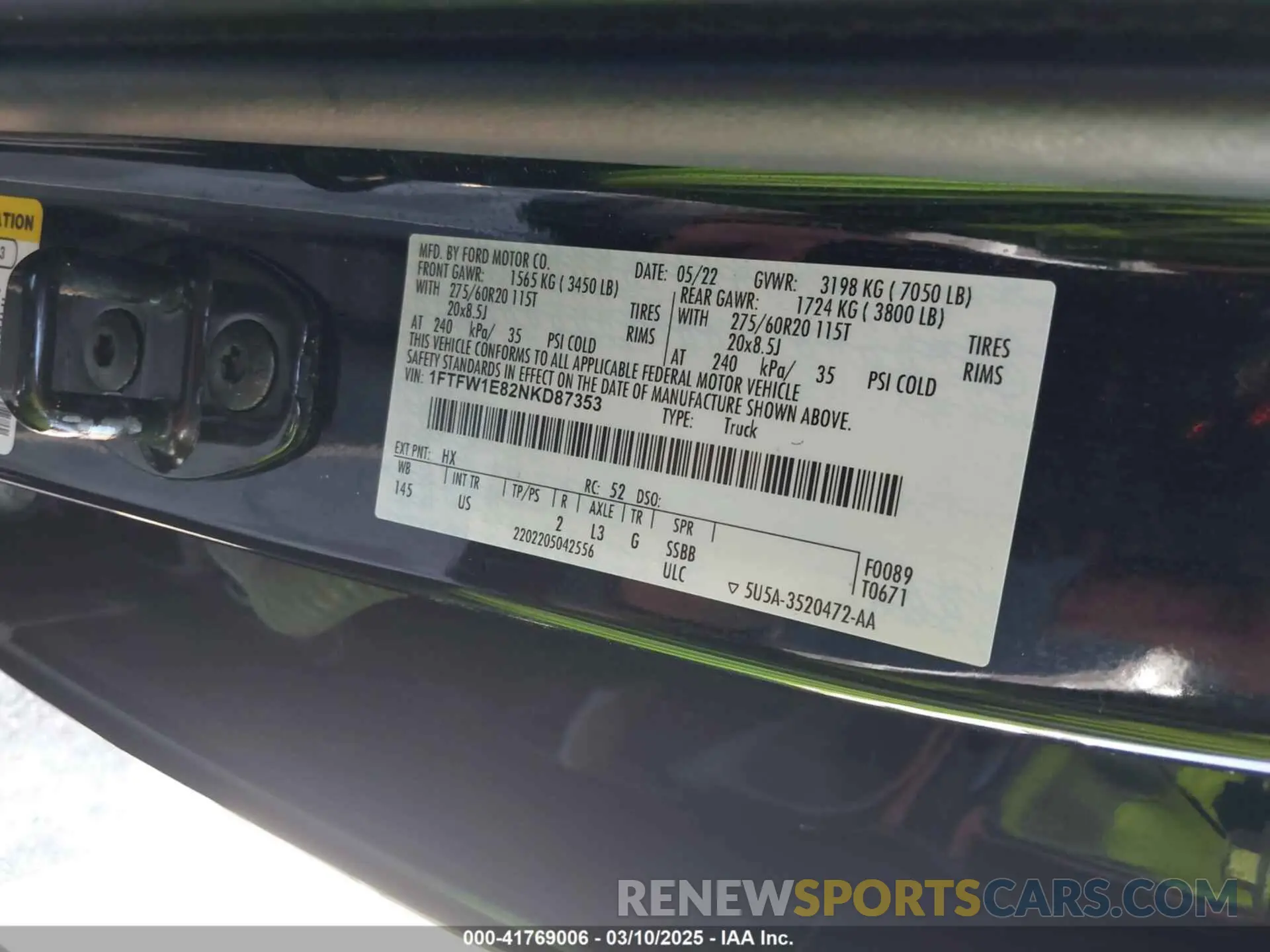 9 fotografías del automóvil dañado 1FTFW1E82NKD87353 FORD F-150 2022