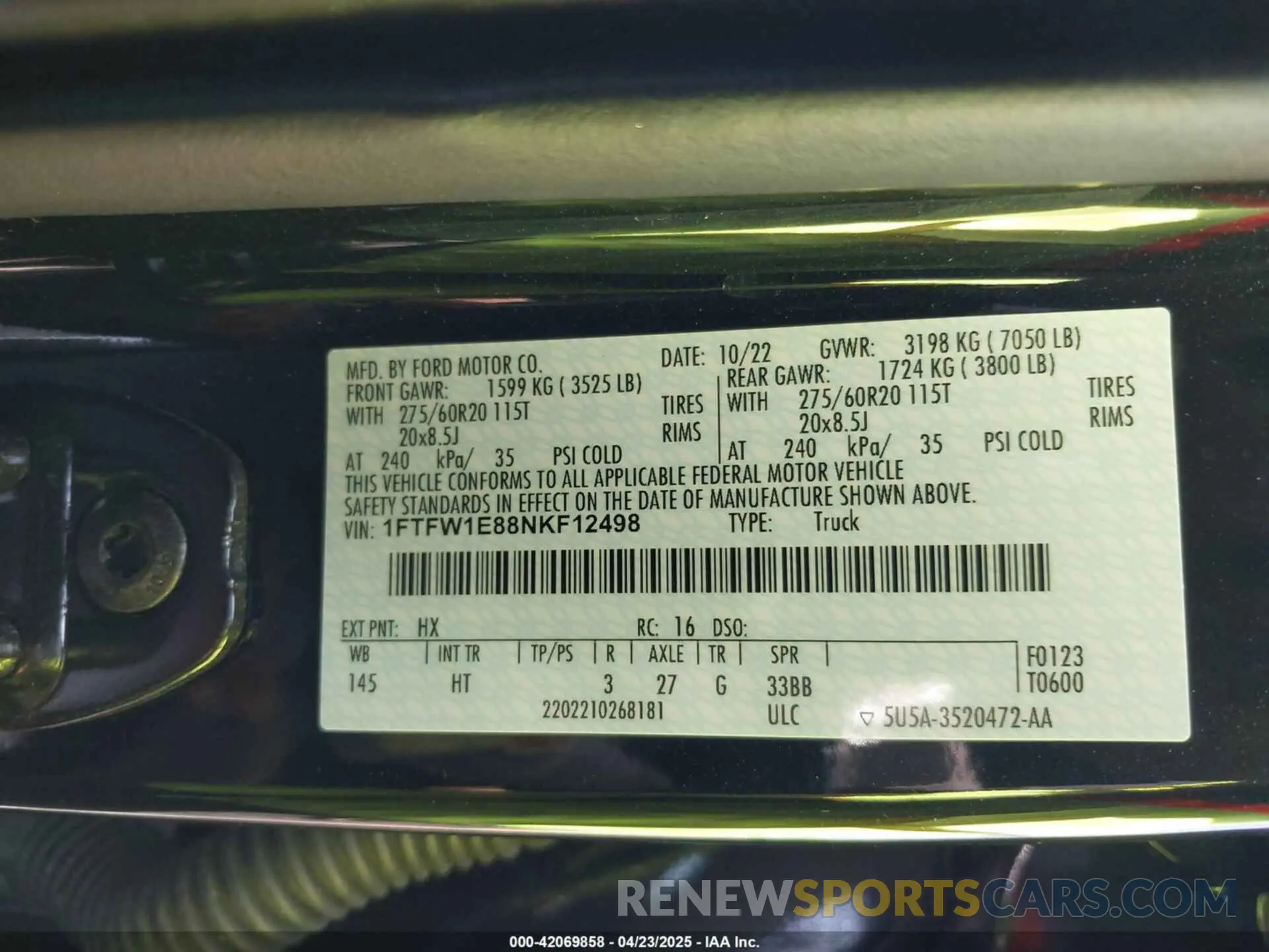 9 fotografías del automóvil dañado 1FTFW1E88NKF12498 FORD F-150 2022