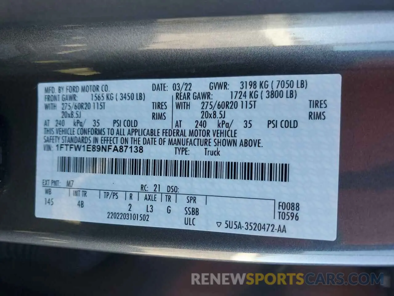 13 fotografías del automóvil dañado 1FTFW1E89NFA87138 FORD F-150 2022