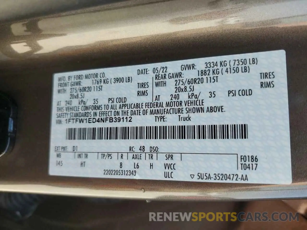 12 fotografías del automóvil dañado 1FTFW1ED4NFB39112 FORD F-150 2022