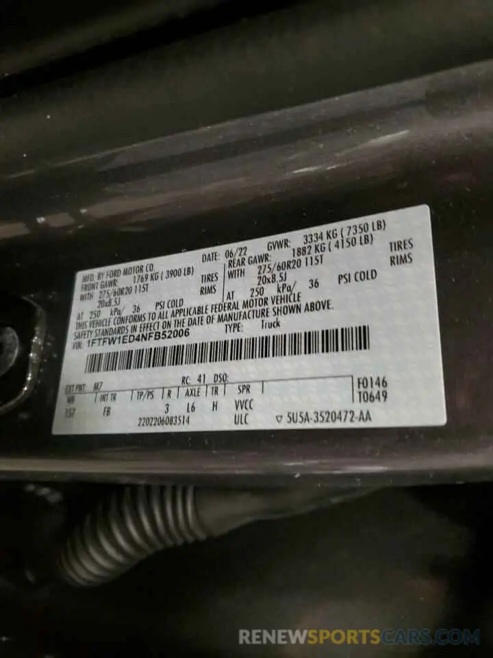 12 fotografías del automóvil dañado 1FTFW1ED4NFB52006 FORD F-150 2022