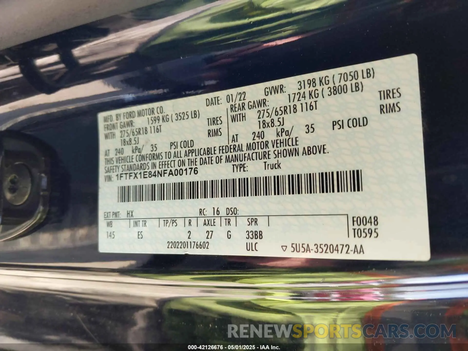 9 fotografías del automóvil dañado 1FTFX1E84NFA00176 FORD F-150 2022