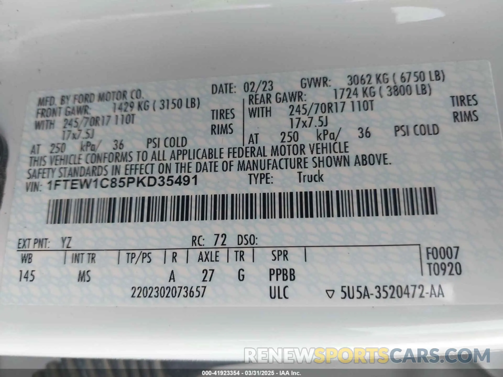 9 fotografías del automóvil dañado 1FTEW1C85PKD35491 FORD F-150 2023