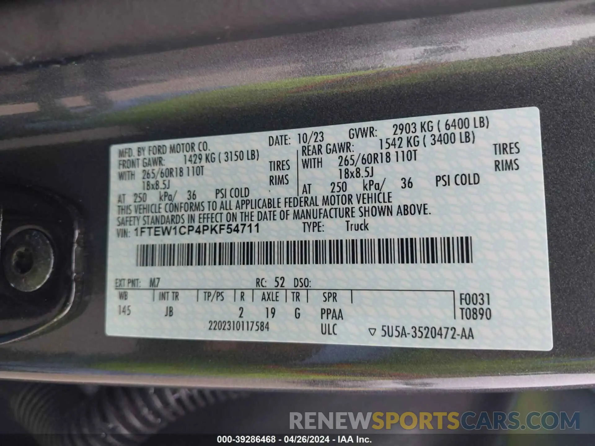 9 fotografías del automóvil dañado 1FTEW1CP4PKF54711 FORD F-150 2023