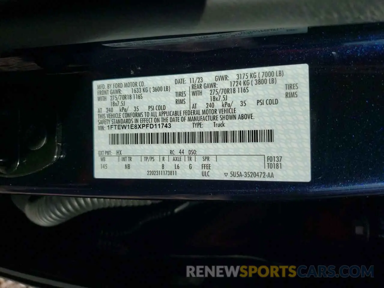 12 fotografías del automóvil dañado 1FTEW1E8XPFD11743 FORD F-150 2023