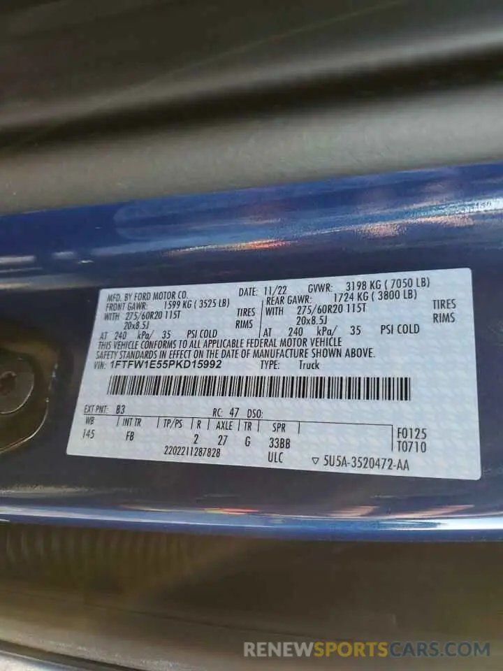 12 fotografías del automóvil dañado 1FTFW1E55PKD15992 FORD F-150 2023